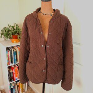 90s Preppy Chocolate Brown Quilted Jacket Minimalist Fleece Snap Great Northwest